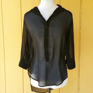 Costa Blanca sheer black half-button blouse
